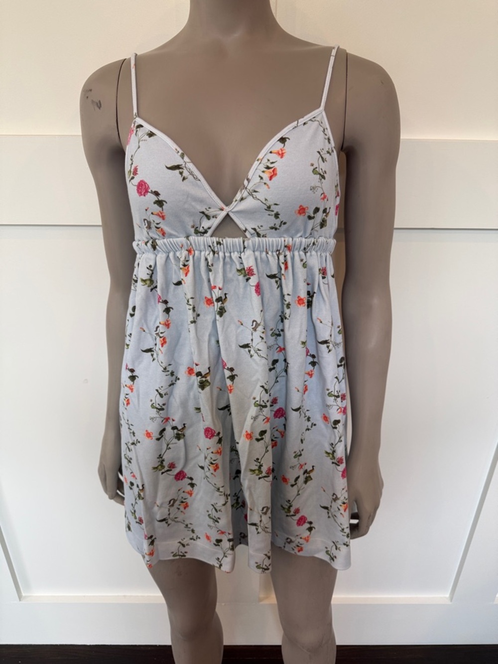 Light Blue Floral Spaghetti Strap Nightgown Nightie Dress